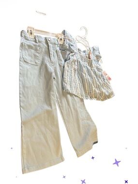 Light Blue Girls' Flared Jeans with Striped Bib Top